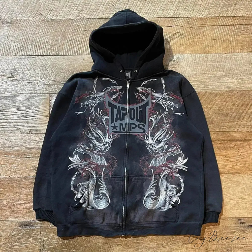 Skull Graphic Zipper Hoodie black 9 / S hoodies-241228