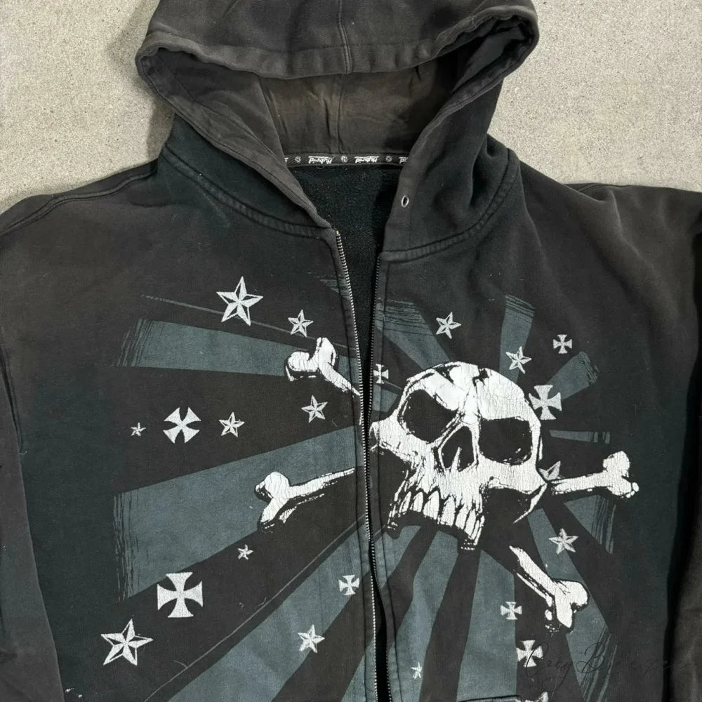 Skull Graphic Zipper Hoodie hoodies-241228