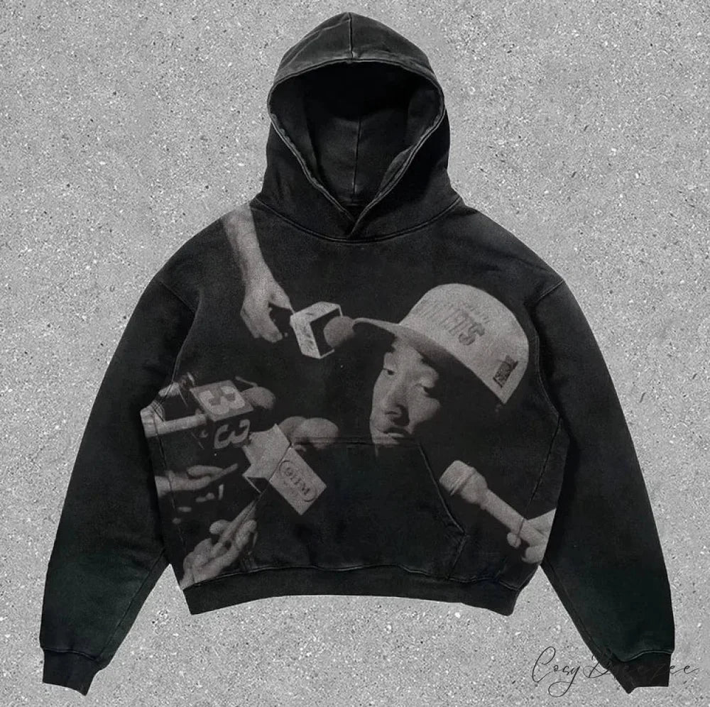 Skull Rap Graphic Cotton Hoodie black 1 / S hoodies-241228