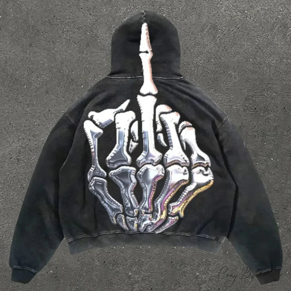 Skull Rap Graphic Cotton Hoodie black 4 / S hoodies-241228