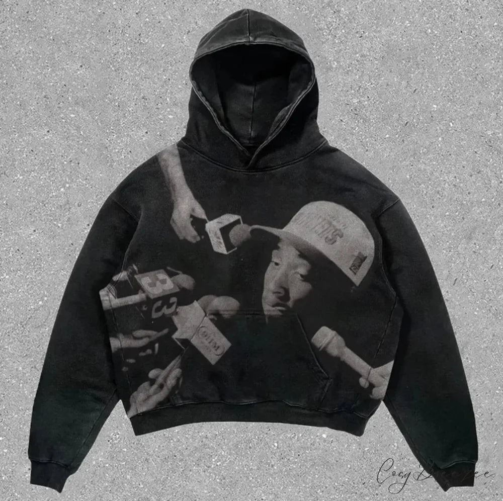 Skull Rap Graphic Cotton Hoodie hoodies-241228