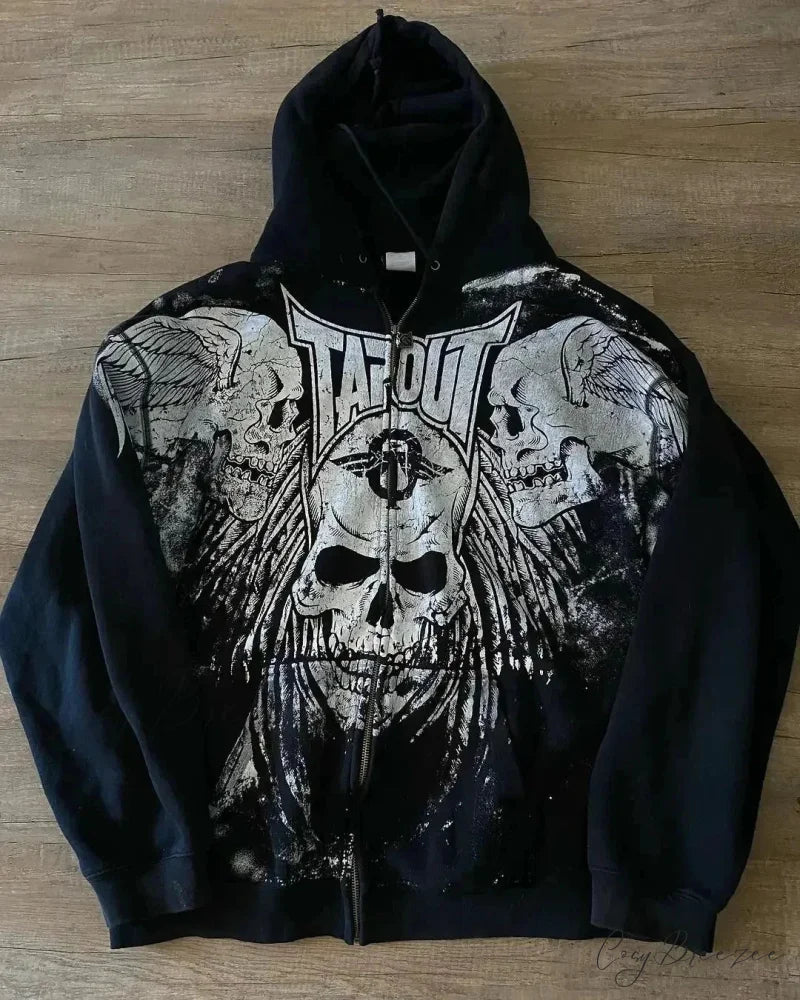 Skull Retro Zipper Hoodie hoodies-241228