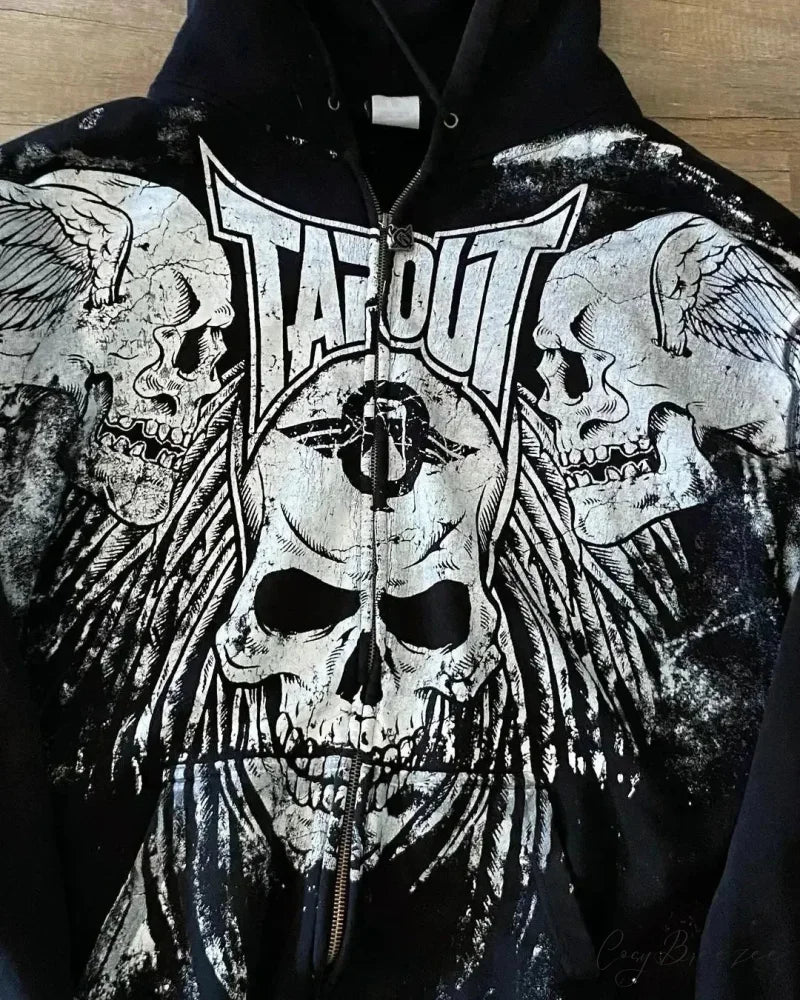 Skull Retro Zipper Hoodie hoodies-241228