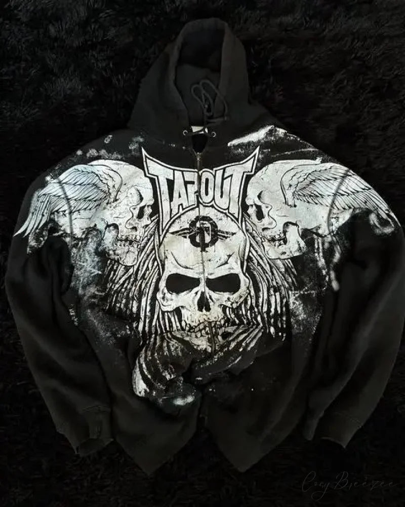 Skull Retro Zipper Hoodie hoodies-241228