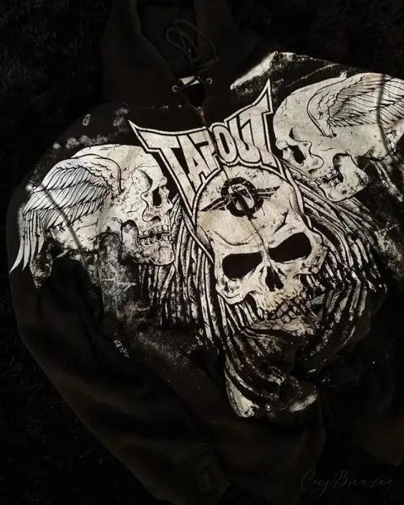 Skull Retro Zipper Hoodie hoodies-241228