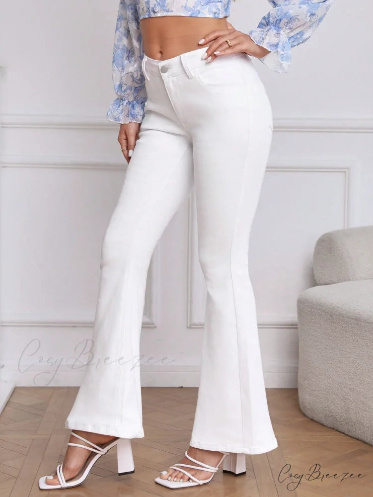 Slant Pocket Flare Leg Jeans White / XS