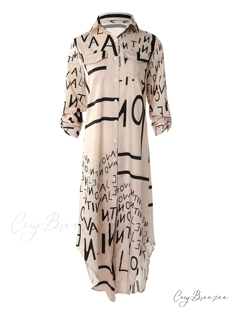 Sleeve Gown Blouse Loose Letter - Design Long Fit M / Yellow