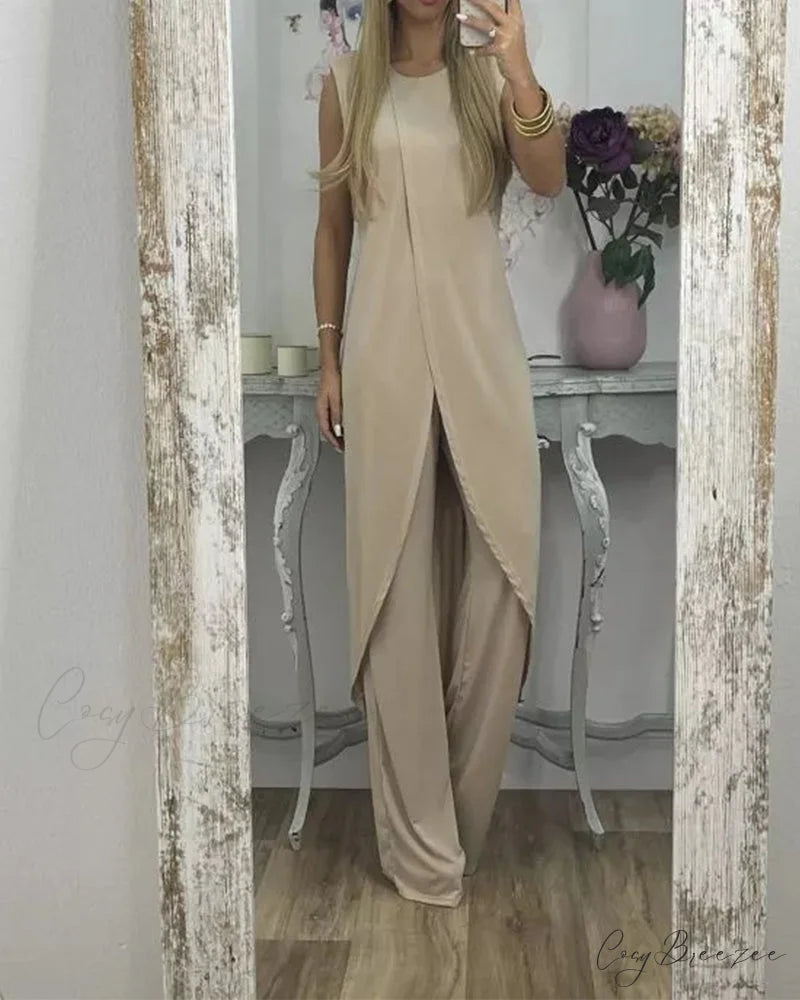 Sleeveless 2-piece outfit Beige / S
