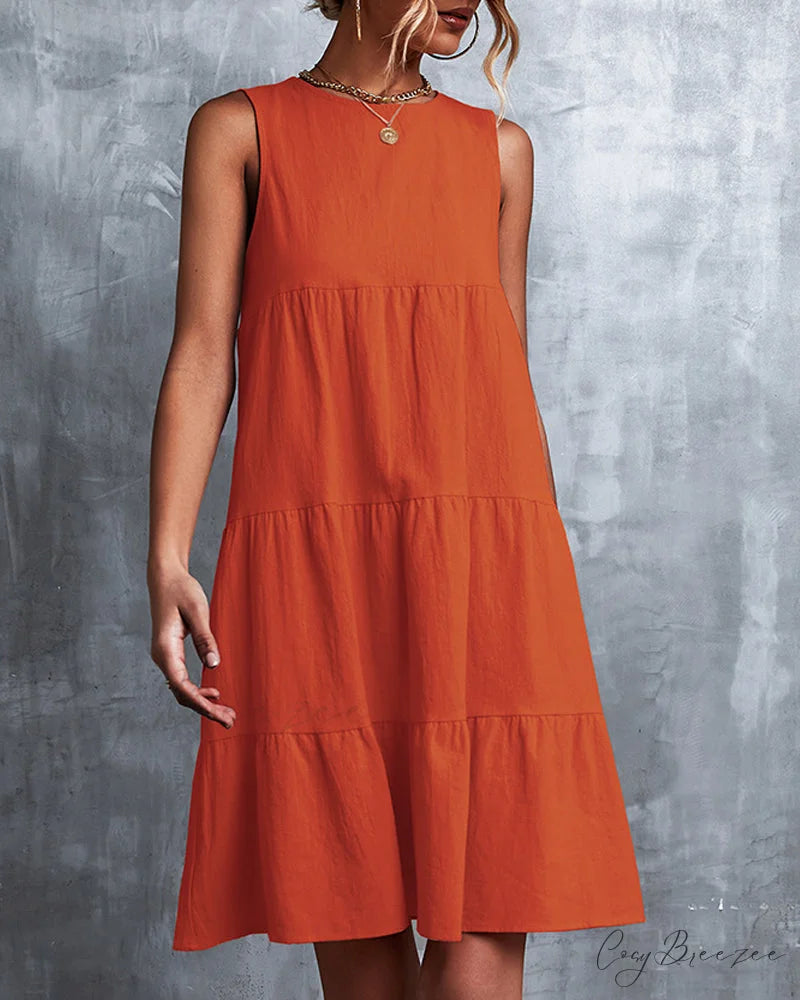 Sleeveless A-Line Dress in Solid Color