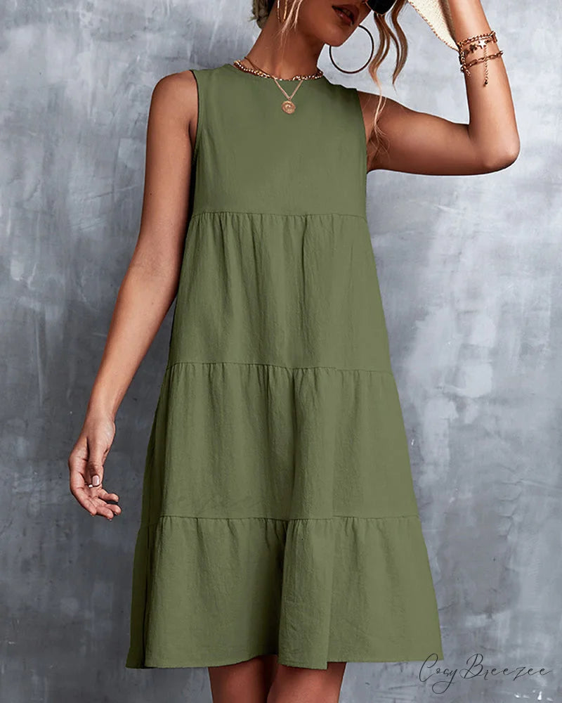 Sleeveless A-Line Dress in Solid Color
