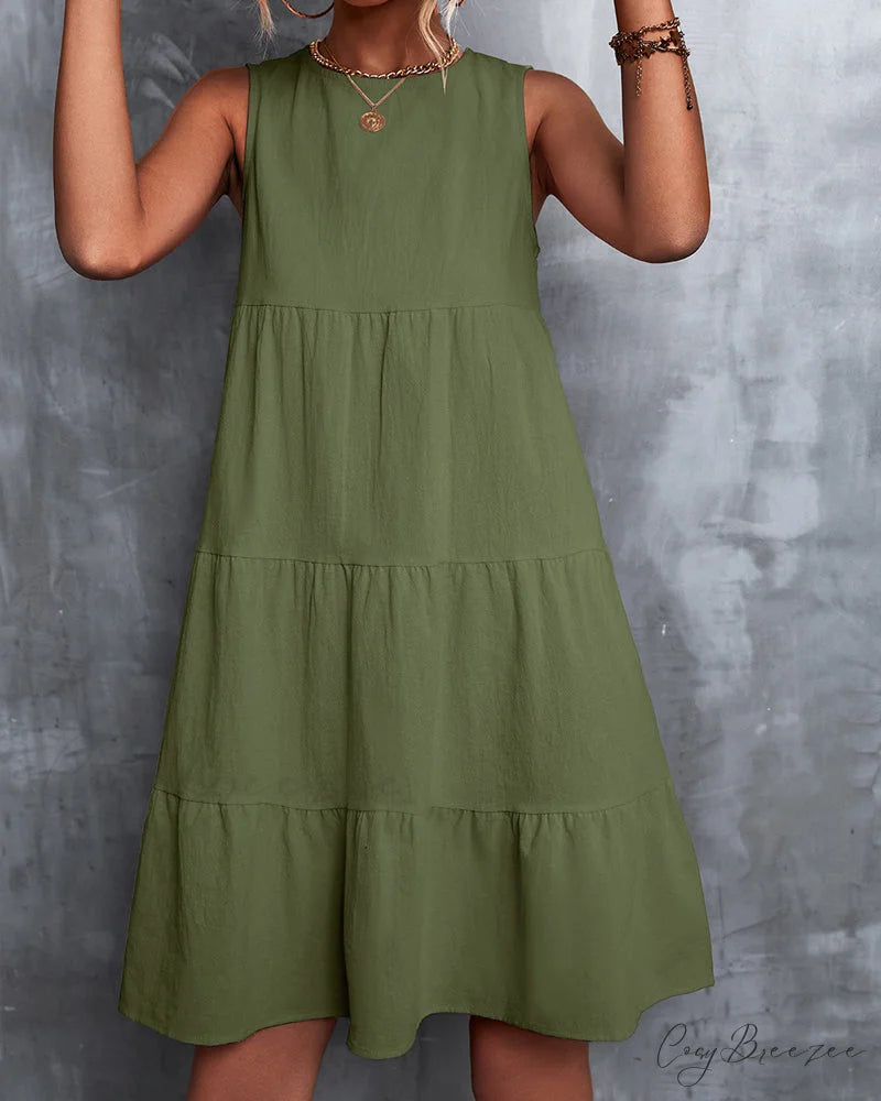 Sleeveless A-Line Dress in Solid Color Army green / S