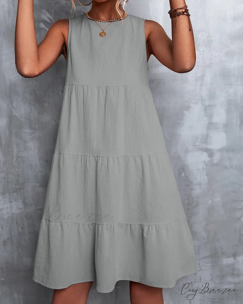 Sleeveless A-Line Dress in Solid Color Gray / S