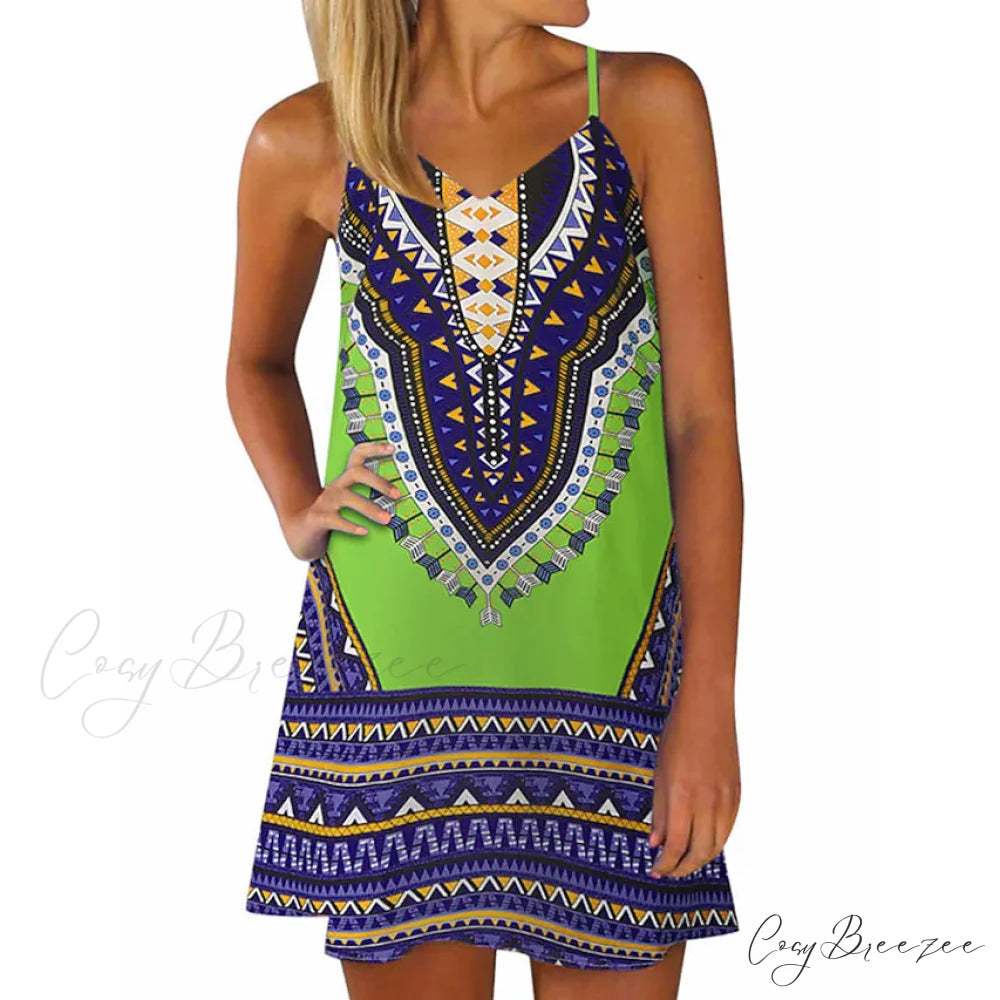 Sleeveless A Line Mini Dress for Women Green / S