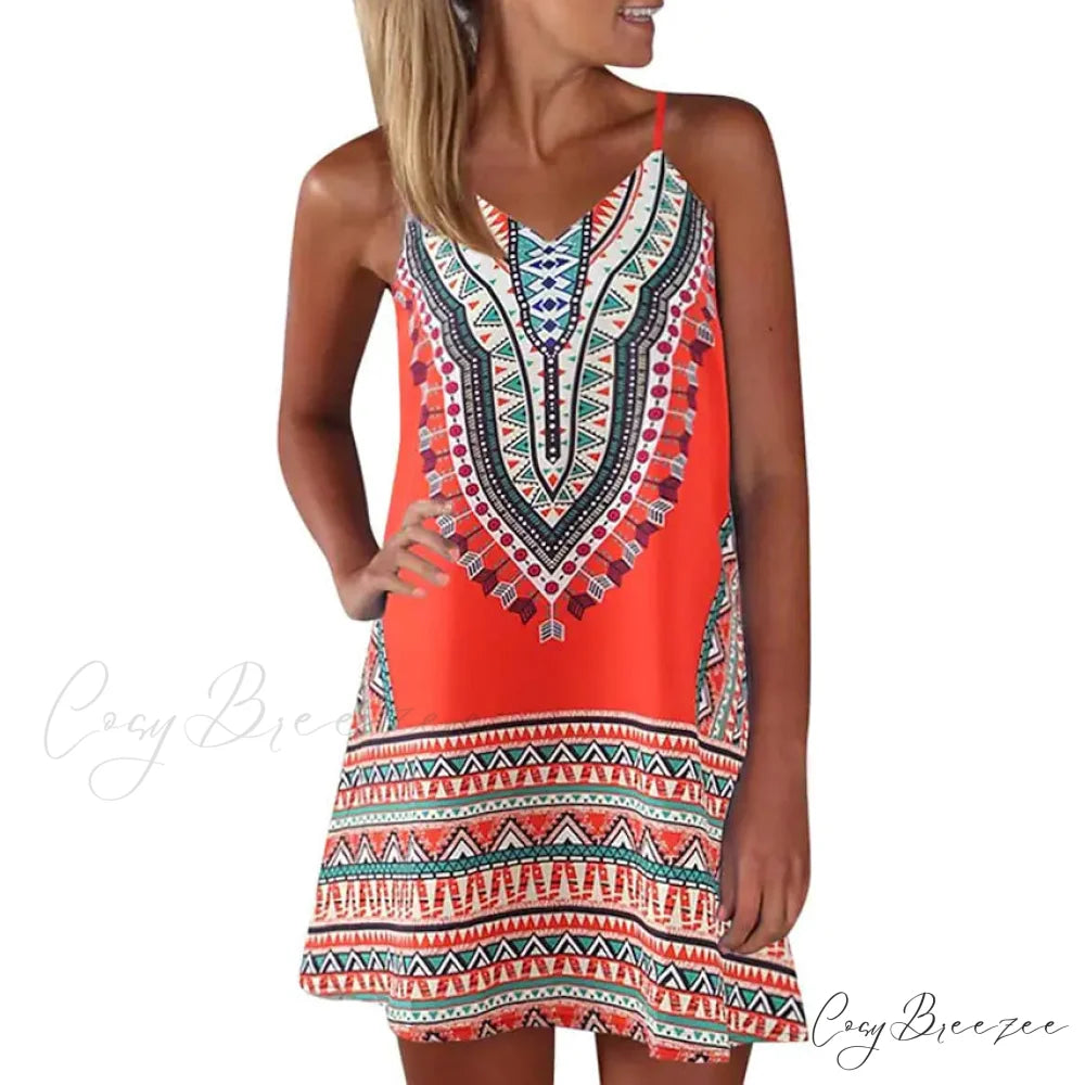 Sleeveless A Line Mini Dress for Women Orange / S