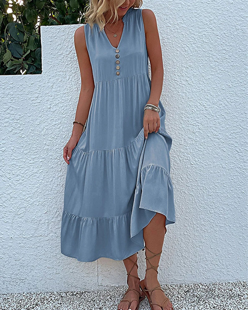 Sleeveless Casual Dress in Solid Color