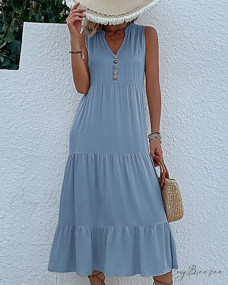 Sleeveless Casual Dress in Solid Color