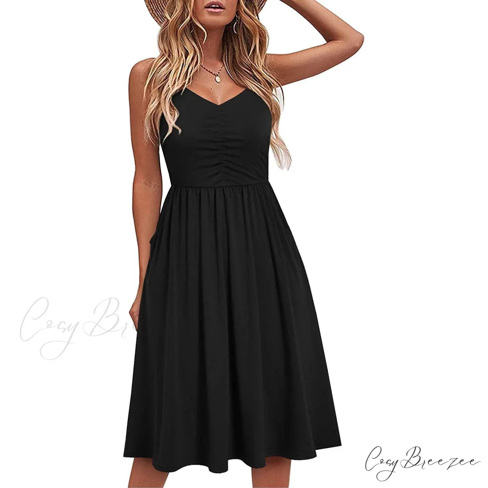 Sleeveless Cotton Summer Beach Dress for Women Black / S