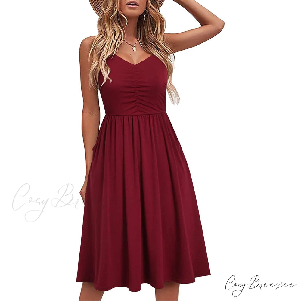 Sleeveless Cotton Summer Beach Dress for Women Burgundy / S