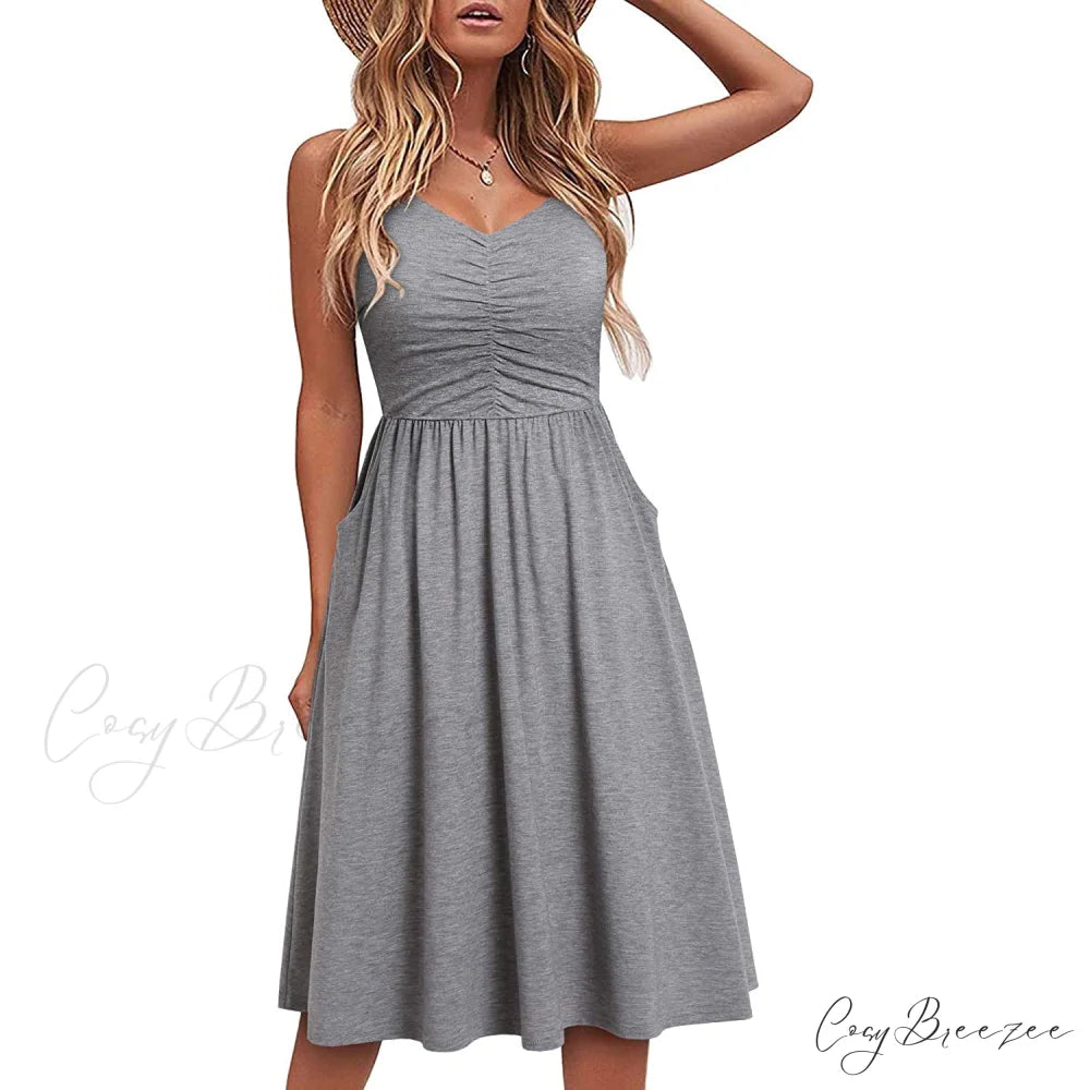 Sleeveless Cotton Summer Beach Dress for Women Gray / S