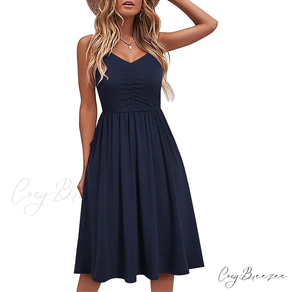 Sleeveless Cotton Summer Beach Dress for Women Navy / S