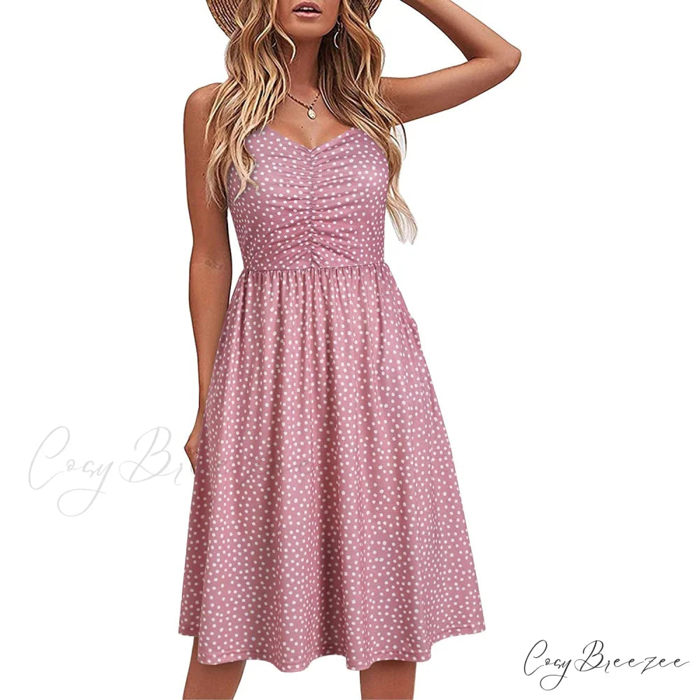 Sleeveless Cotton Summer Beach Dress for Women Pink Dot / S