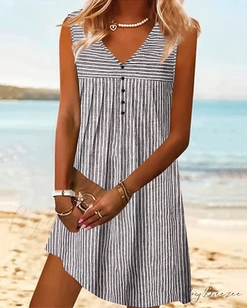 Sleeveless dress with striped print Black / S