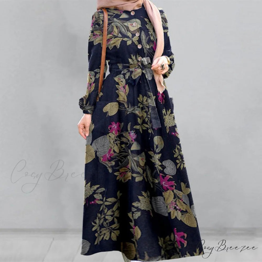 Sleeveless Floral Midi Dress with Drawstring S / WHITE