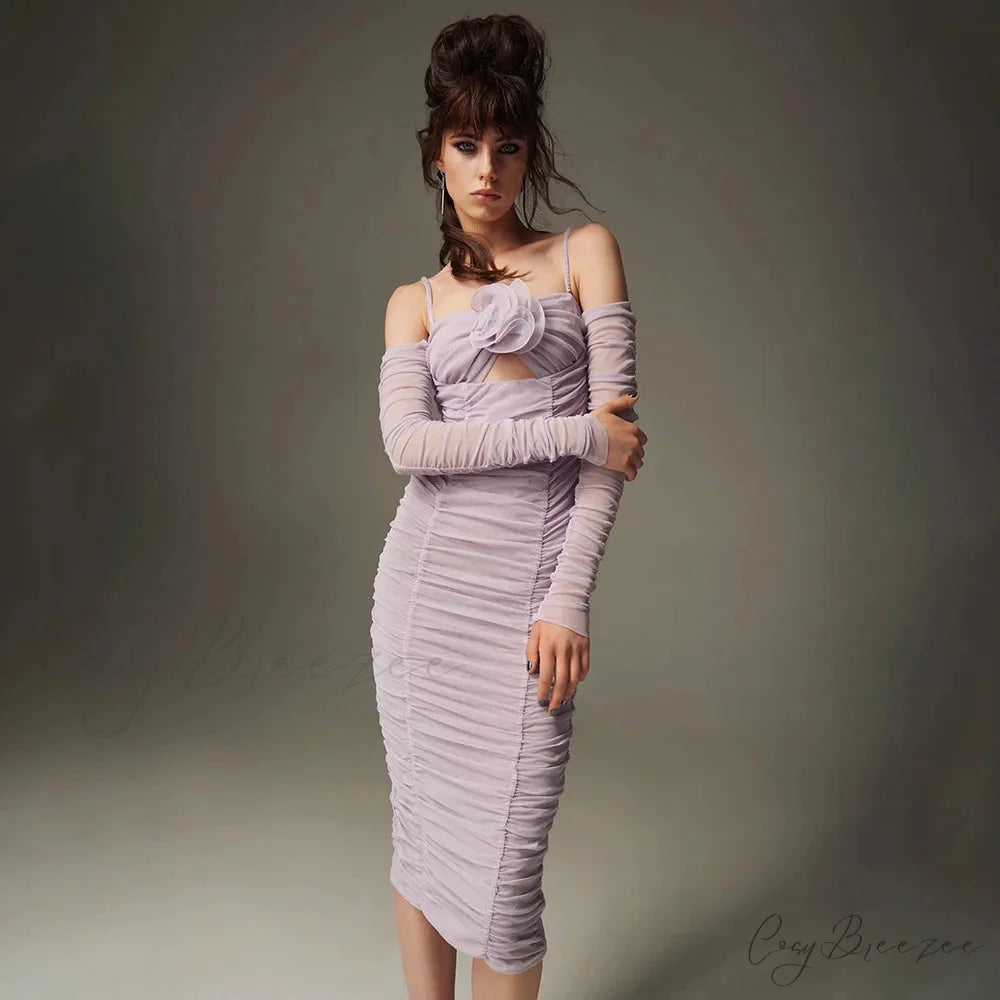 Sleeveless Halter Mesh Evening Party Dress lavender / XS
