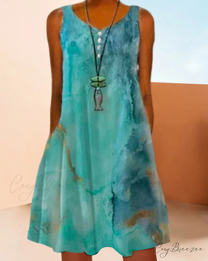 Sleeveless Knee Length Dress with Print