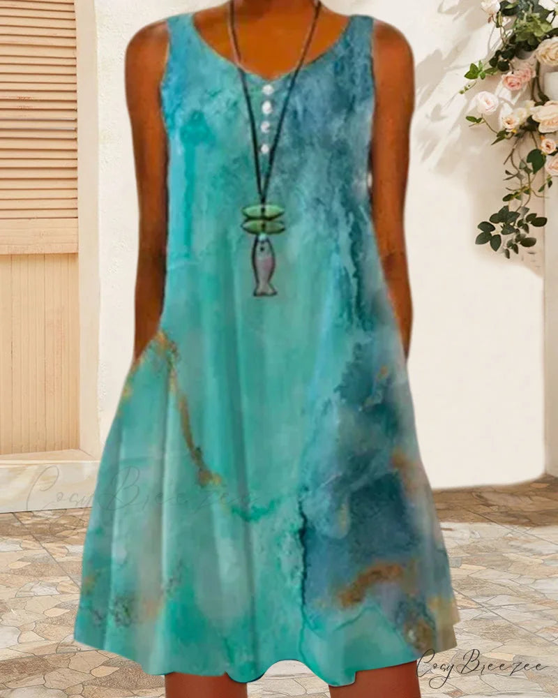 Sleeveless Knee Length Dress with Print
