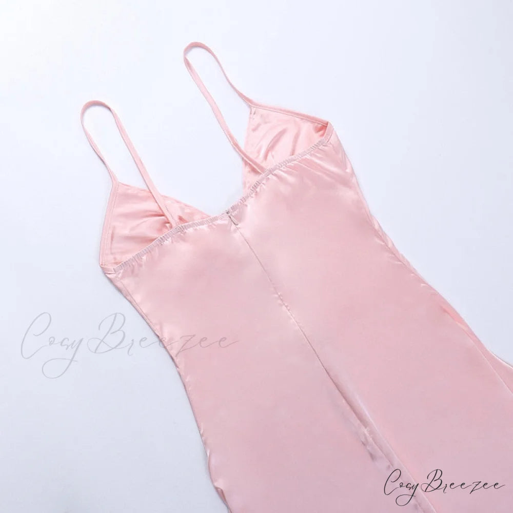 Sleeveless Mini Spaghetti Party Deep Strap V Club Warm-Season Gown Robe Backless Women Satin Neck Vestido