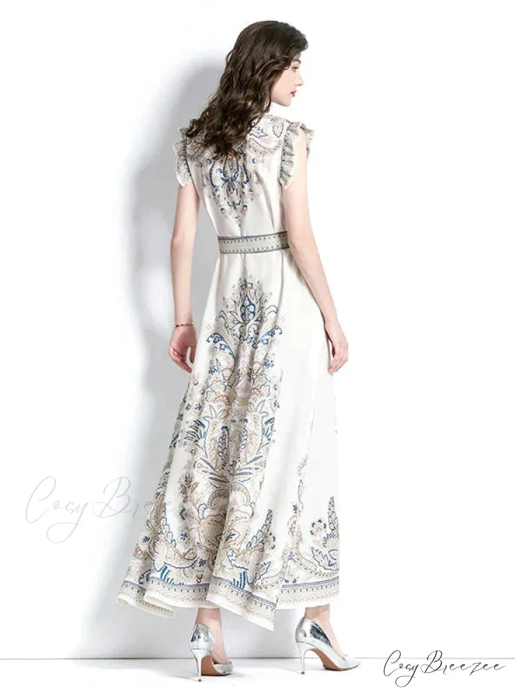 Sleeveless Patterned with Gown Lapel M / black