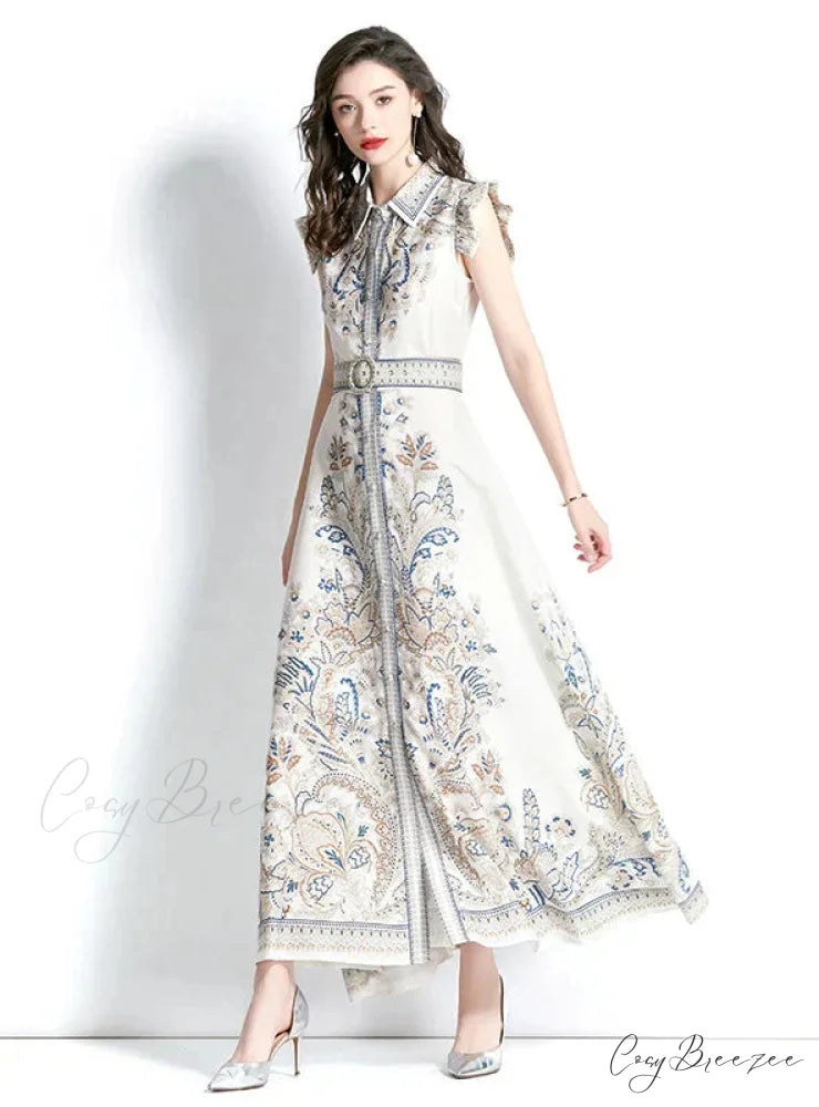 Sleeveless Patterned with Gown Lapel S / black
