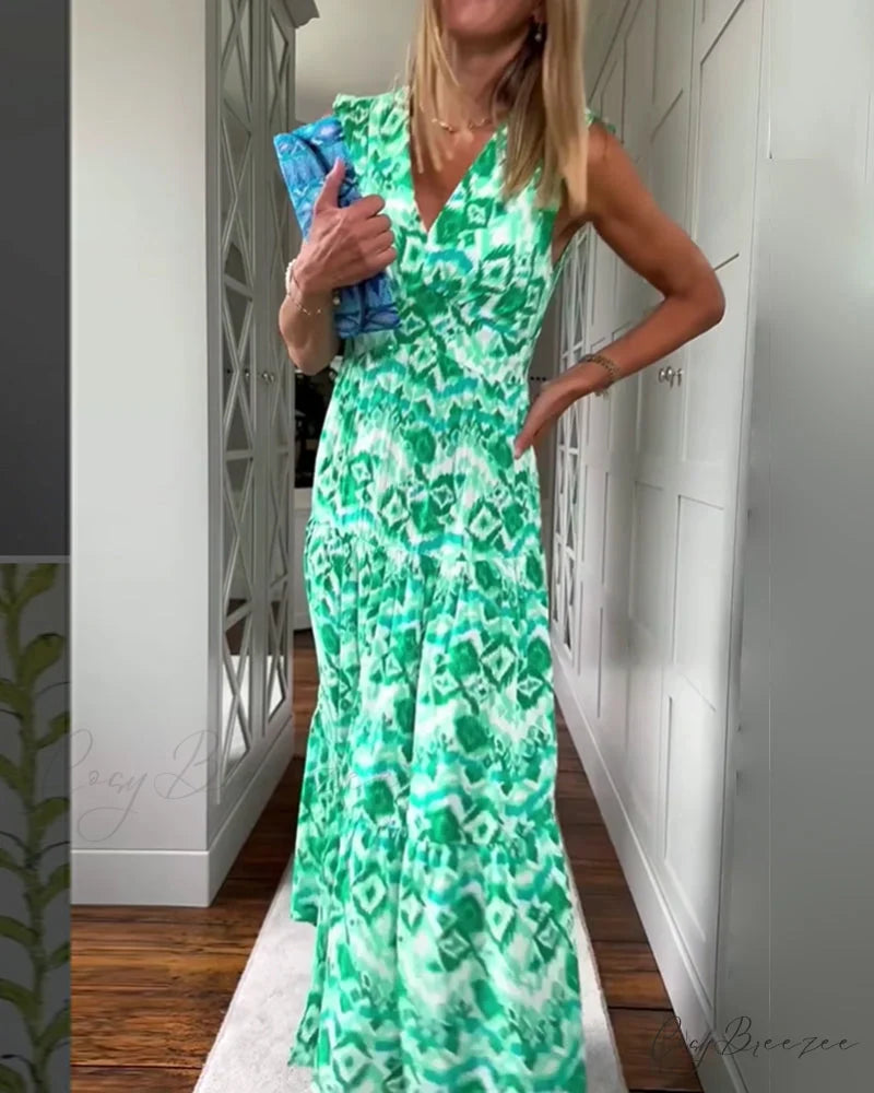 Sleeveless Printed Dress with Slit