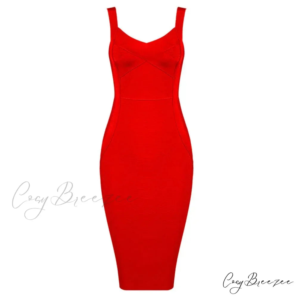 Sleeveless Rayon Bodycon Party Dress Red / S