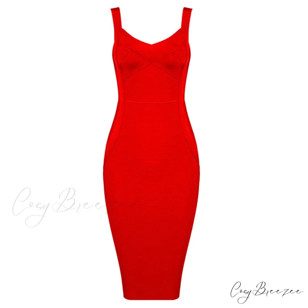 Sleeveless Rayon Bodycon Party Dress Red / S