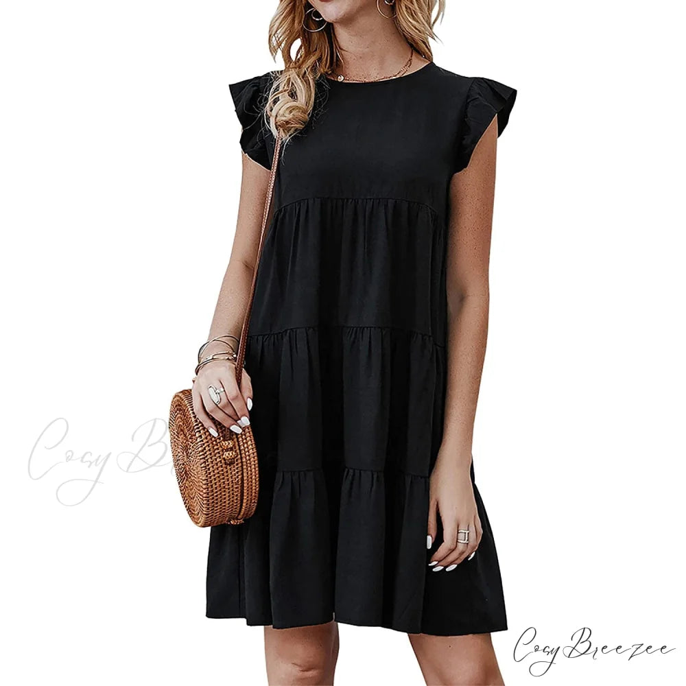 Sleeveless Ruffle Sleeve Summer Dress for Women Black / S