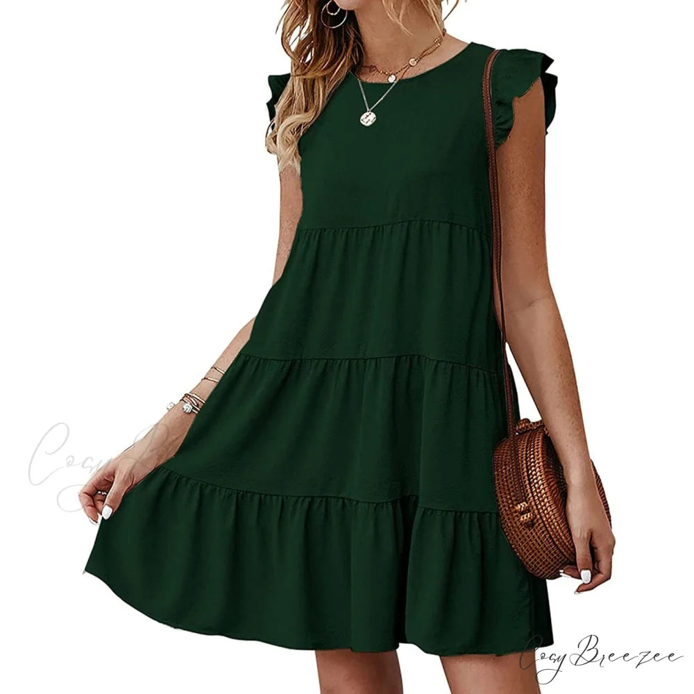 Sleeveless Ruffle Sleeve Summer Dress for Women Dark Green / S