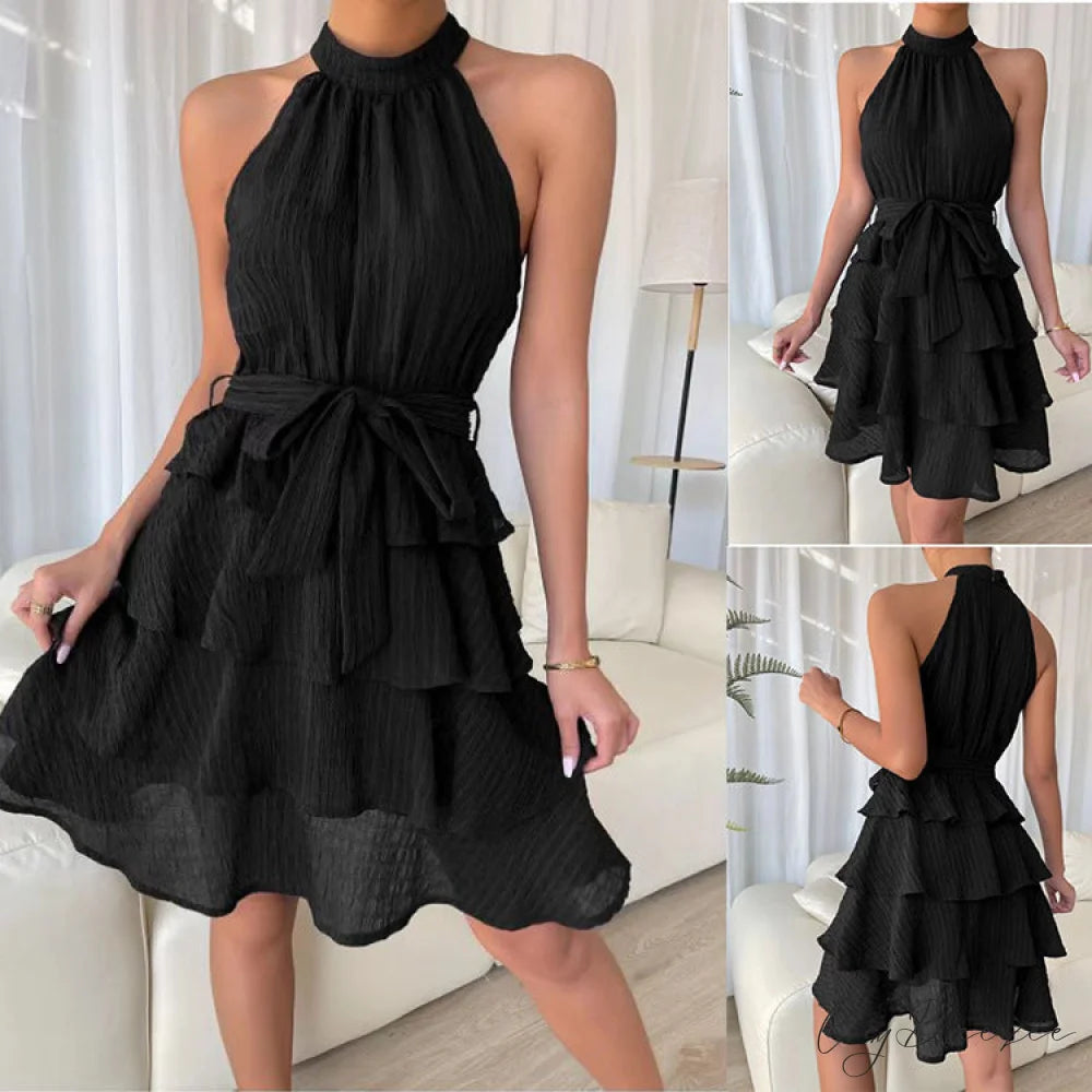 Sleeveless Ruffled Dress M / Red