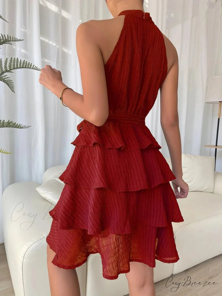 Sleeveless Ruffled Dress S / Navy Blue