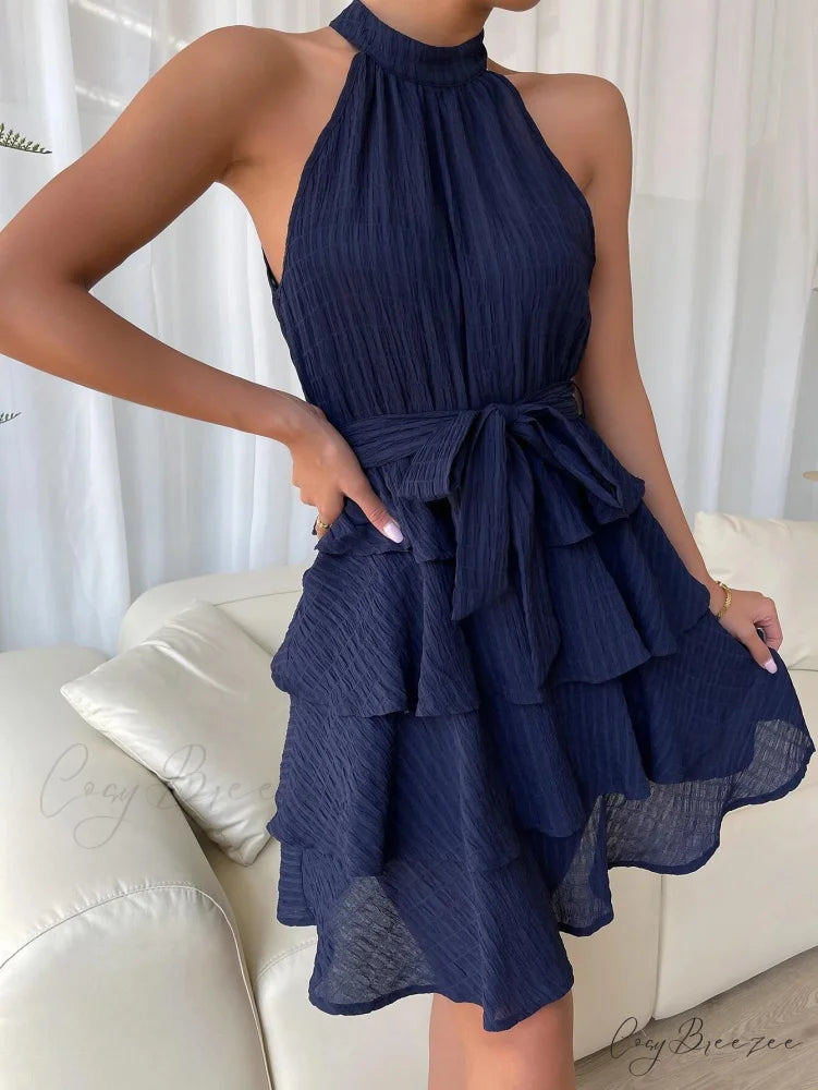 Sleeveless Ruffled Dress S / Purple