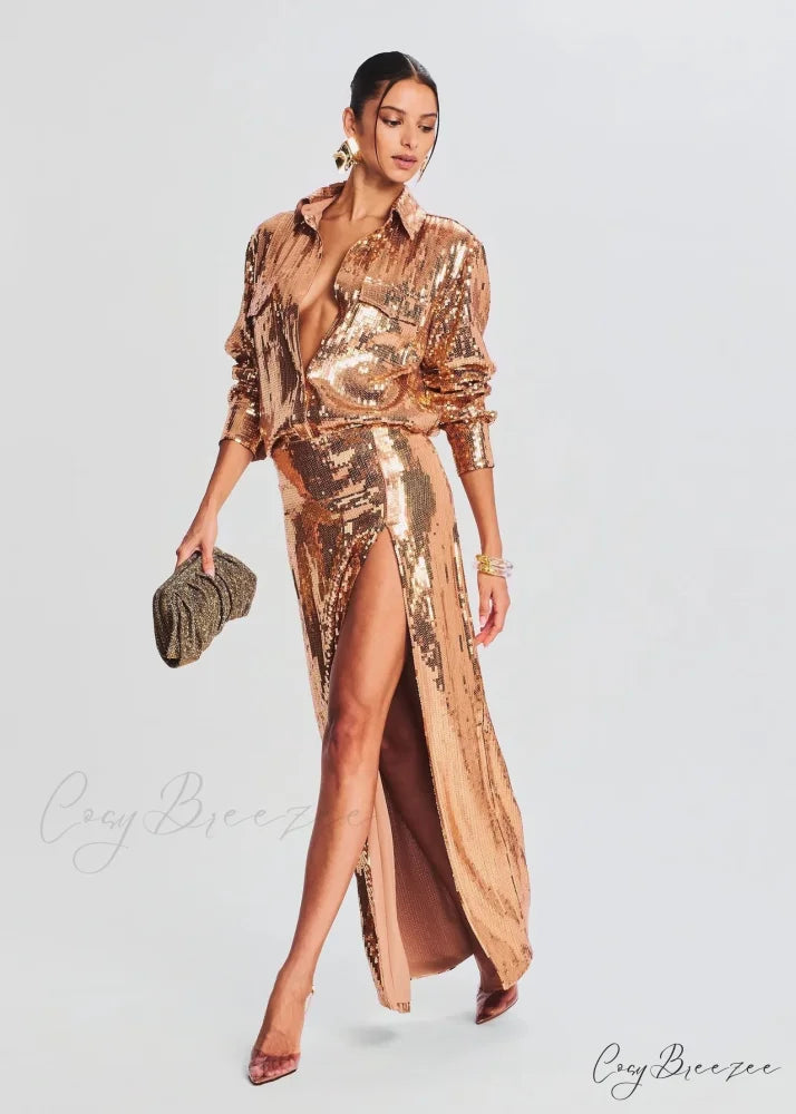 Sleeveless Slim Fit Sequin Party Prom Dress golden / XS promdress-250223
