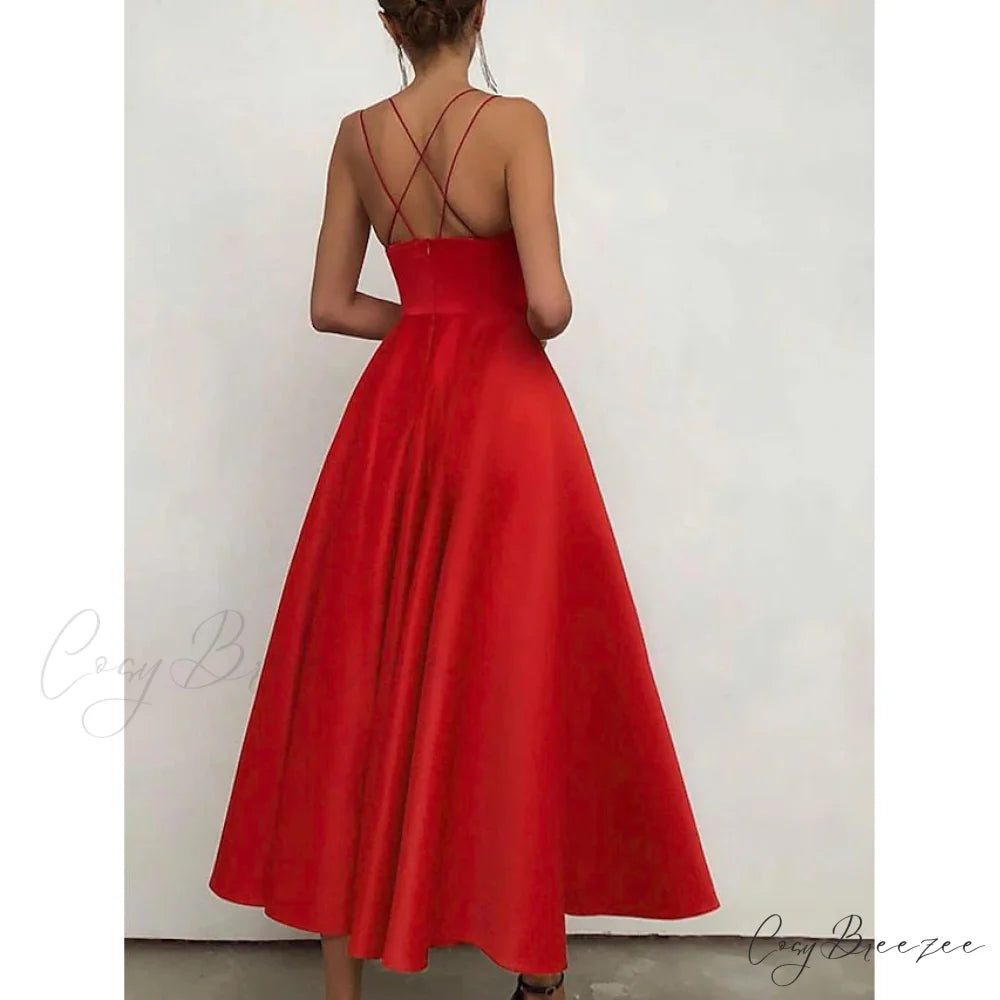 Sleeveless Solid Color Open Back Maxi Dress for Women Red / S