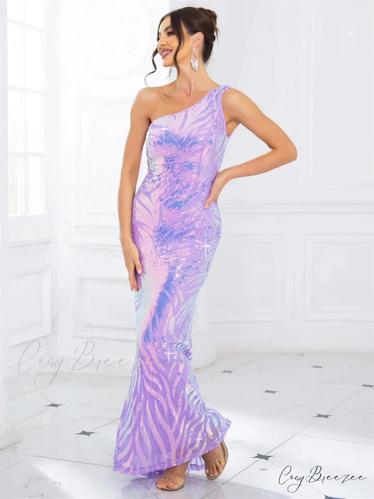 Sleeveless Stretch Sequined Party Dress Lavender / S