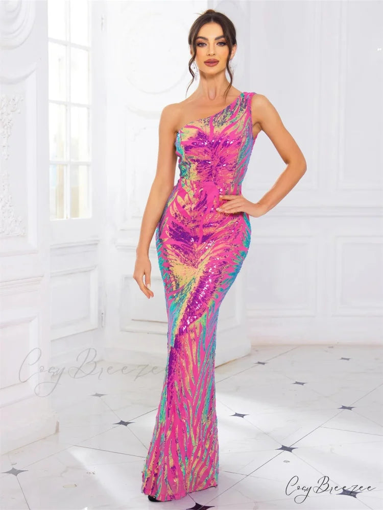 Sleeveless Stretch Sequined Party Dress Pink / S