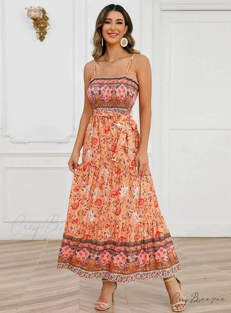 Sleeveless Suspender Dress with Solid Color Stitching M / BLUE