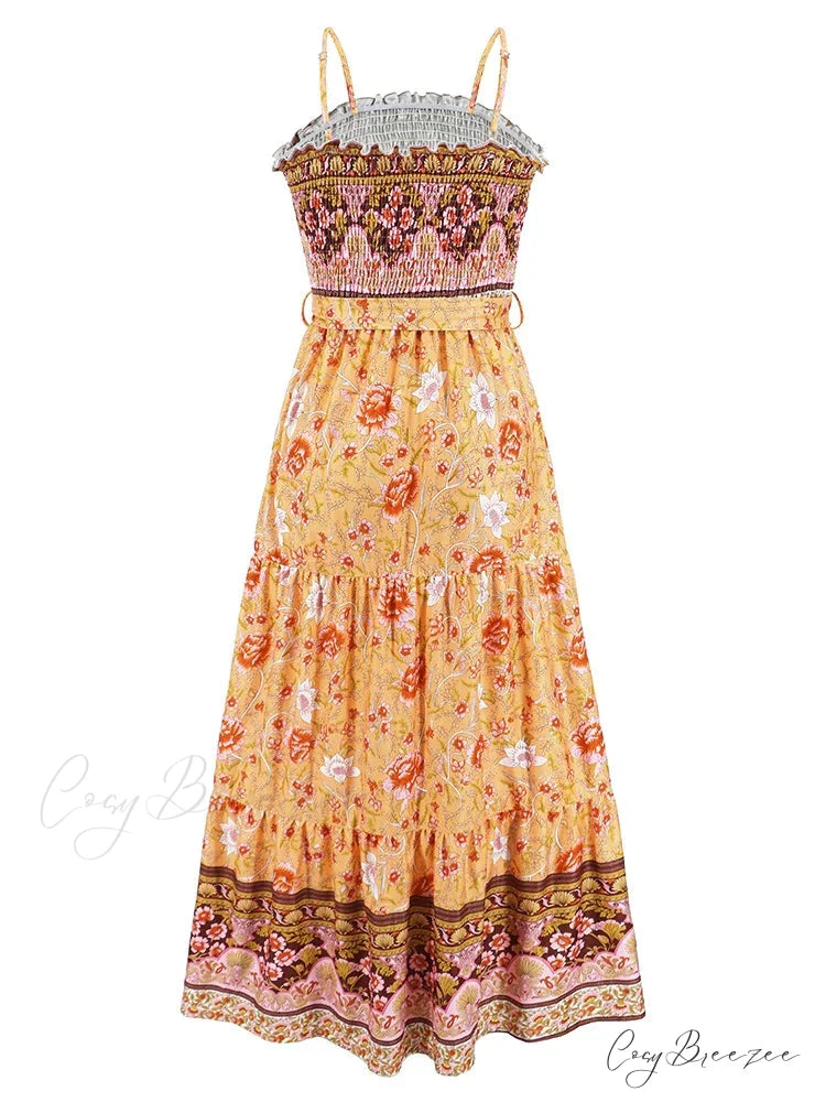 Sleeveless Suspender Dress with Solid Color Stitching M / ORANGE