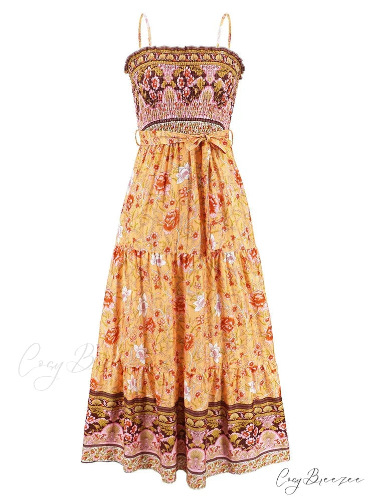 Sleeveless Suspender Dress with Solid Color Stitching M / YELLOW