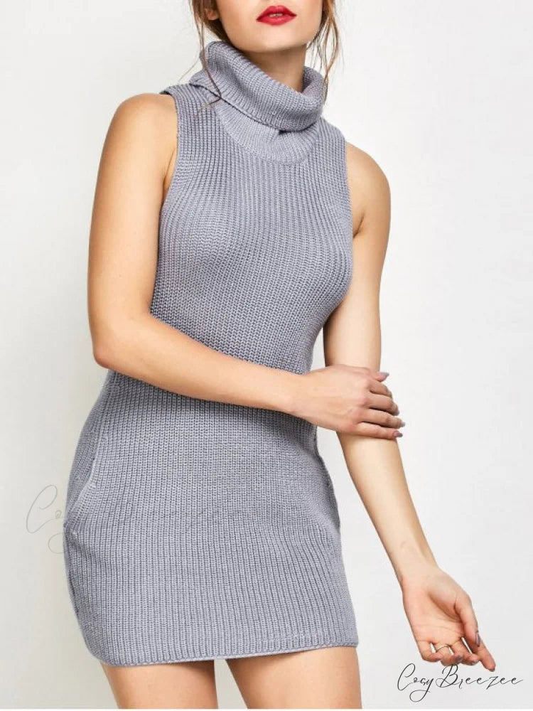 Sleeveless Turtle Neck Sweater Dress