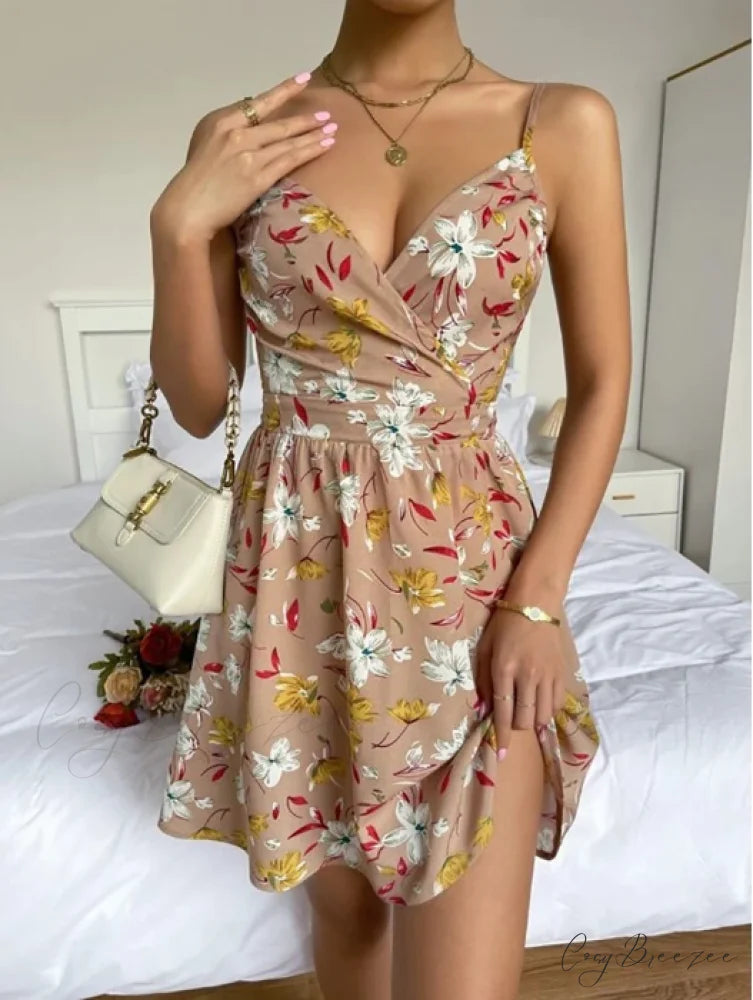 Sleeveless V-Neck Backless Mini Dress for Summer Parties L / BLACK